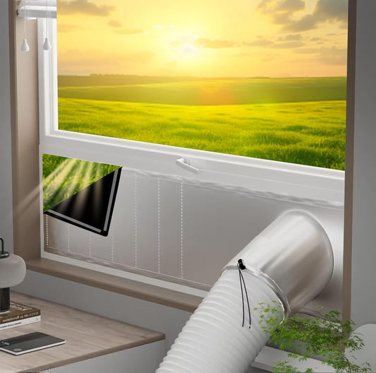 Portable ac Window Vent kit【Titanium Silver+Black 100% Light Block】- Universal Thick Portable Air Conditioner Window Seal for AC and Tumble Dryer - 100% Sealing Waterproof Adjustable(L)