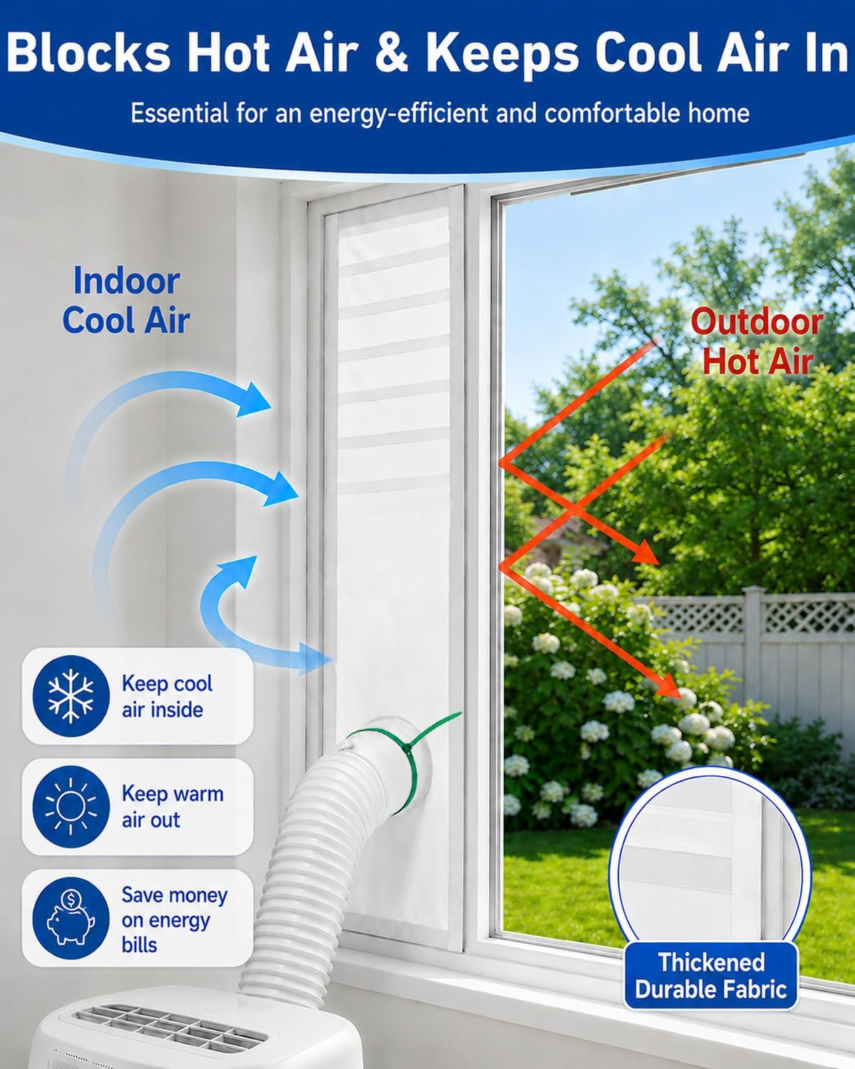 Portable AC Window Vent Kit, Heavy Duty Heat-Insulating Air Conditioner Window Seal Kit, Cut-to-Length Full Sealing AC Unit Windows Kit - 10" W x 38–62" L