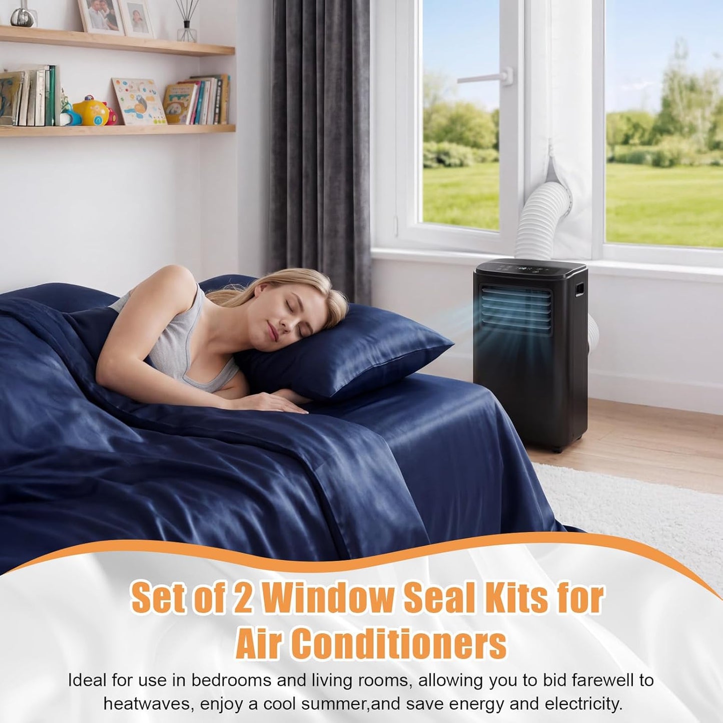 Hushee 2 Pack Portable Air Conditioner Window Seal Kit 300 cm Ac Window Vent Seal for Ac Unit & Dryer, Double Zipper Universal Kit with Cable Ties & Hook Loop Tape Waterproof No Drilling
