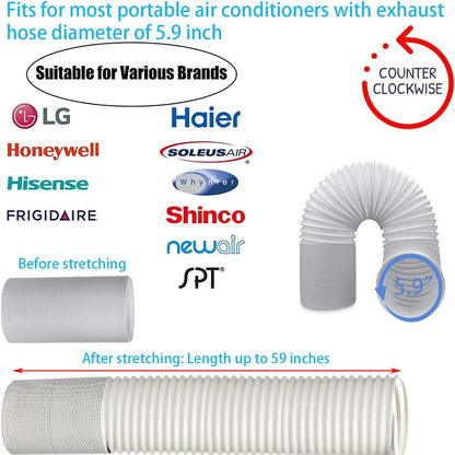 Portable Air Conditioner Vent Kit with 5.9" Exhaust Hose Universal Seal for AC Unit, Window Kit with Coupler for Sliding Horizontal or Vertical Windows