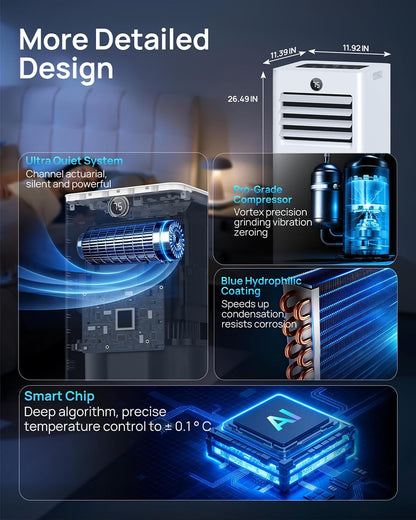 Portable Air Conditioners 16,000 Btu for Large Room up to 850 Sq. Ft., 5-in-1 Smart AC with WiFi App, Fast Cooling, Dehumidifier, Fan, Quiet 36dB Sleep Mode & Window Kit for Bedroom, Office