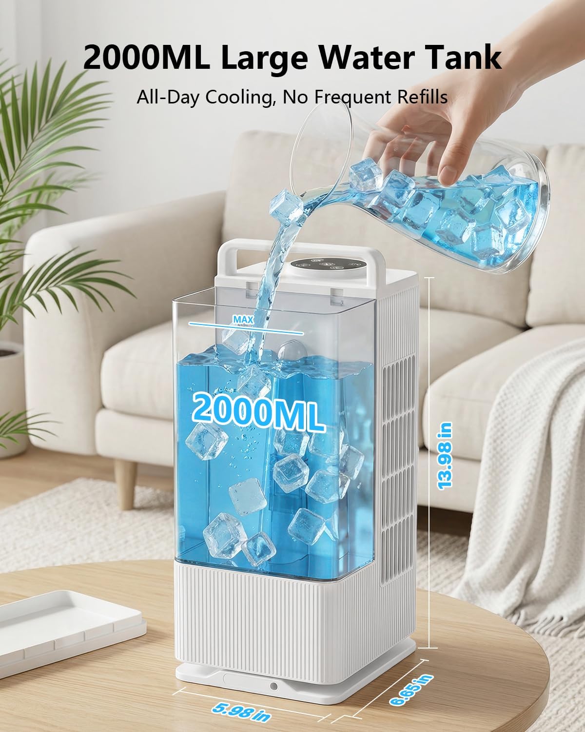 Portable Air Conditioners, 2000ML Personal Air Conditioner, Mini Air Conditioner, Evaporative Air Cooler Fan with 120° Oscillation, 7 RGB Light Modes, 4 Speeds & 1-8H Timer for Bedroom Office