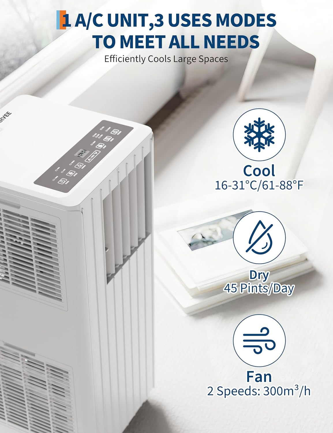 Garvee 8000 BTU Portable Air Conditioner, Complete Window Kit & Remote Included - Easy Setup, Cools 350 Sq. Ft Rooms, 24-Hr Timer, Sleep Mode, Quiet Operation, White