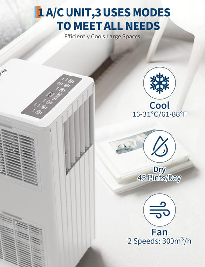 Garvee 8000 BTU Portable Air Conditioner, Complete Window Kit & Remote Included - Easy Setup, Cools 350 Sq. Ft Rooms, 24-Hr Timer, Sleep Mode, Quiet Operation, White