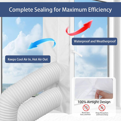 Portable Air Conditioner Window Seal Kit, 300CM (118") AC Casement, Hot Air Stop Air Exchange Guards with Zip and Adhesive Fastener Works with Mobile Air-Conditioning, Keep House Cool