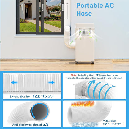 YJHome Portable AC Window Vent Kit with 5.9" Exhaust Hose & Universal Coupler, Air Conditioner Window Seal Kit with Plates, Upgraded Rain Cover, Portable Air Conditioner Window Kit for Sliding Window
