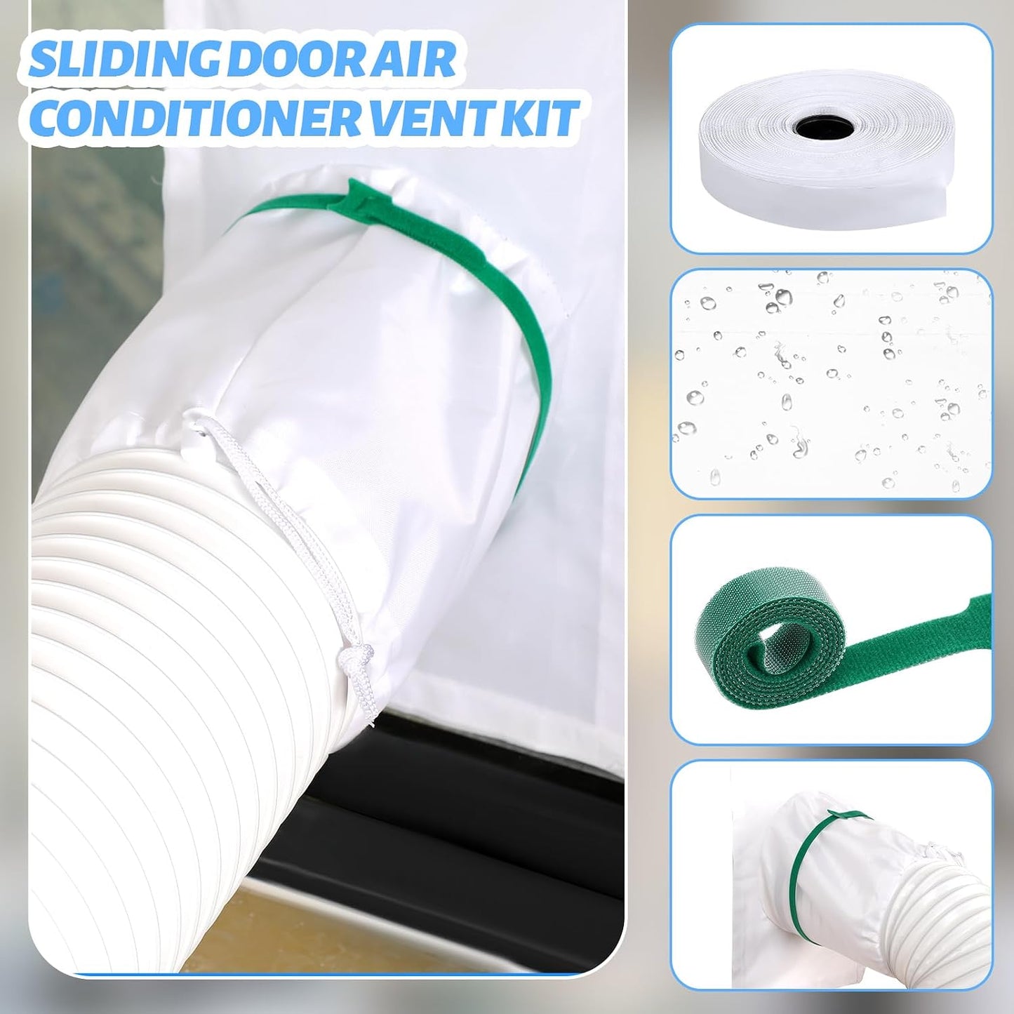 Dandat 2 Set Portable Ac Window Kit Window Seal for Portable Air Conditioner Adjustable Vent Kit with Drawstring and Adhesive Fastener for Dryer Hose Casement Door(75 to 91 Inches)