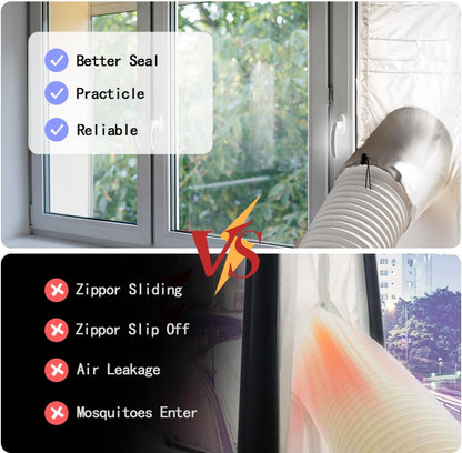 Portable ac Window Vent kit【Titanium Silver+Black 100% Light Block】- Universal Thick Portable Air Conditioner Window Seal for AC and Tumble Dryer - 100% Sealing Waterproof Adjustable(L)