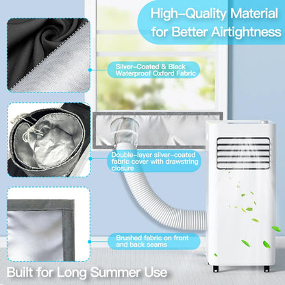 39" portable AC window vent kit,window seal kit silver-coated 100% blackout sealed for portable air conditioner dryer–oxford fabric,waterproof, non-breathable,stops hot backflow, easy to install