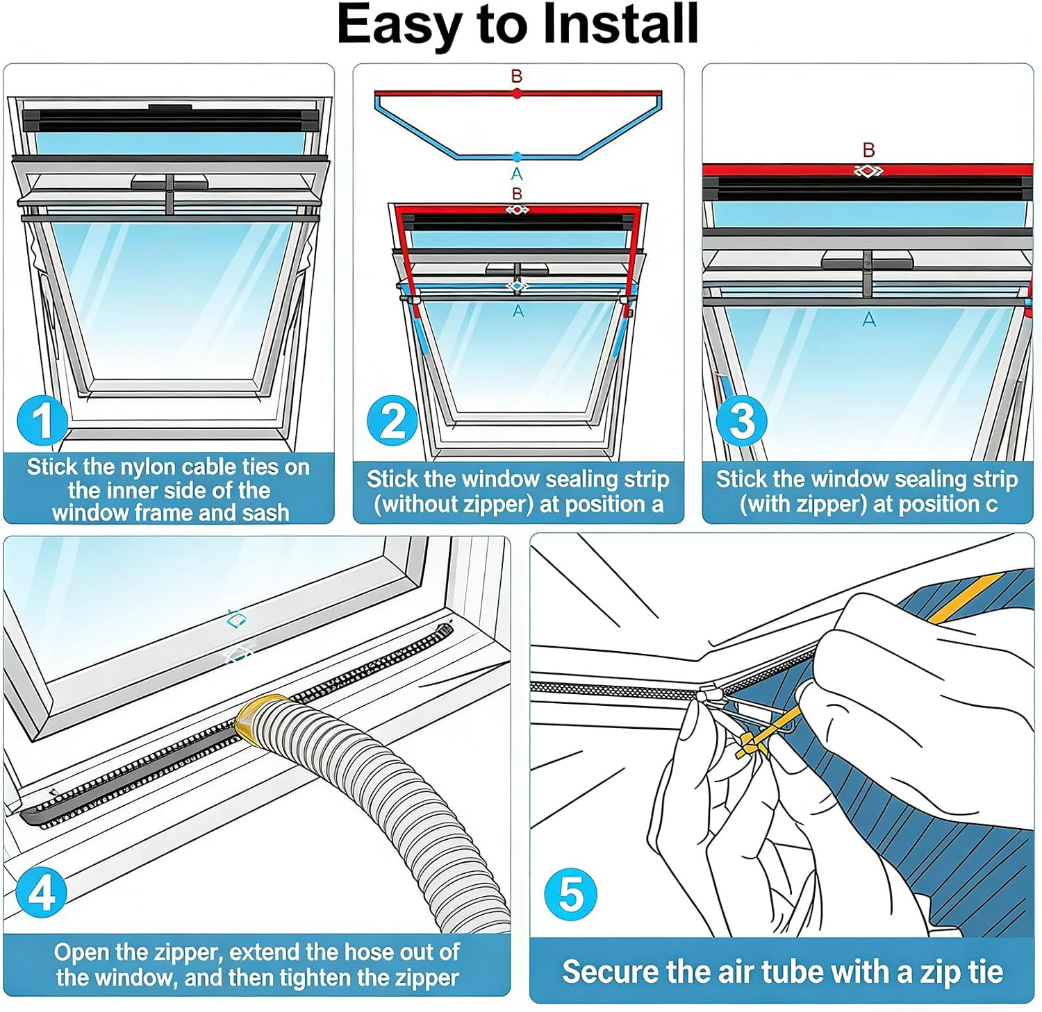 157" Universal Window Seal Kit for Portable Air Conditioner & Tumble Dryer – Heavy-Duty Oxford Fabric Cover with Zipper & Adhesive Fastener, Full Airtight Sealing, Easy No-Drill Installation
