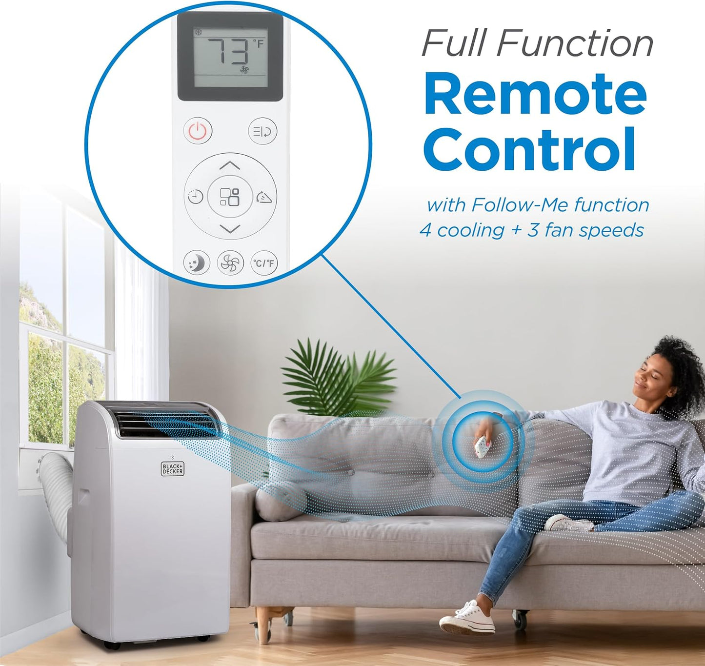 BLACK+DECKER Portable Air Conditioner,14,000 BTU Cooling, 12,000 BTU Heating for Rooms up to 700 Sq. Ft., Smart AC Unit with Follow Me Remote, BPACT14HWT, White