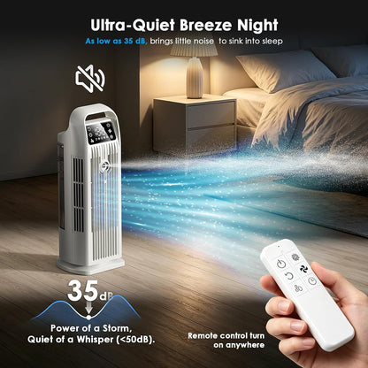 Portable Air Conditioners, 4 IN 1 Evaporative Air Cooler, 1200ML Water Tank, 3 Speeds & Storm Mode & Mist Spray, 120° Auto Oscillation, 12H Timer, Quiet Tower Cooling Fan for Room, Bedroom - White ﻿