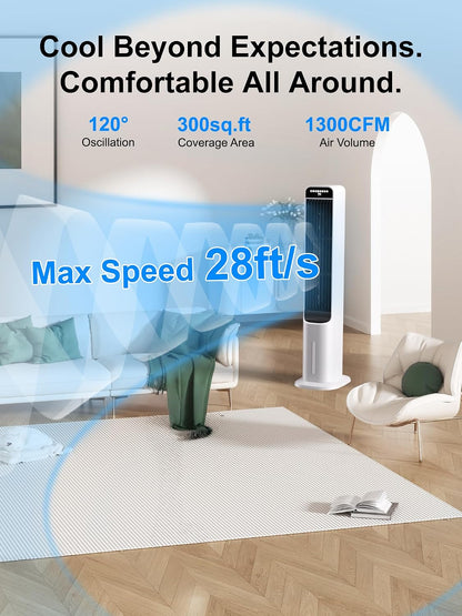MEPTY 3-IN-1 Evaporative Air Cooler, Cooling Fans that Blow Cold Air with 120° Oscillation, 12H Timer, 3 Speeds, Portable Swamp Cooler for Indoor Use, Windowless Portable Air Conditioners
