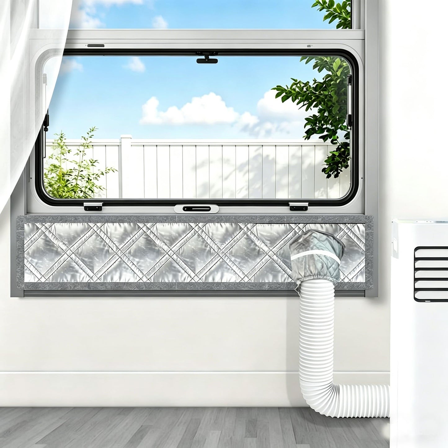 420D High-Density Portable AC Window Seal Kit Stepless Adjustable up to 40" 100% Blackout & Claw-Proof Pet Friendly Fabric, Silver Coated Heat Reflection Shield for Sliding Doors & Windows