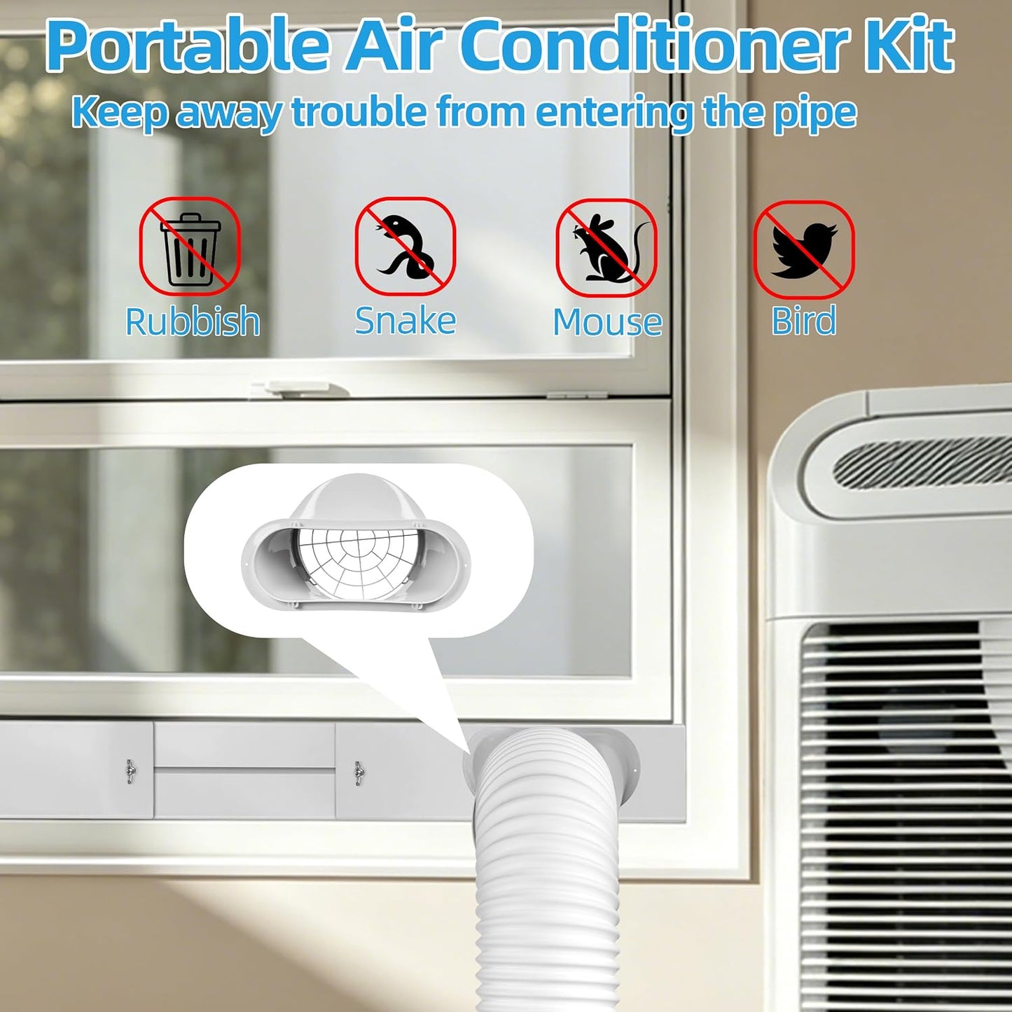 Portable Air Conditioner Window Vent Kit – Adjustable AC Window Kit Fits Sliding Horizontal & Vertical Windows, Includes 5.9” Exhaust Hose