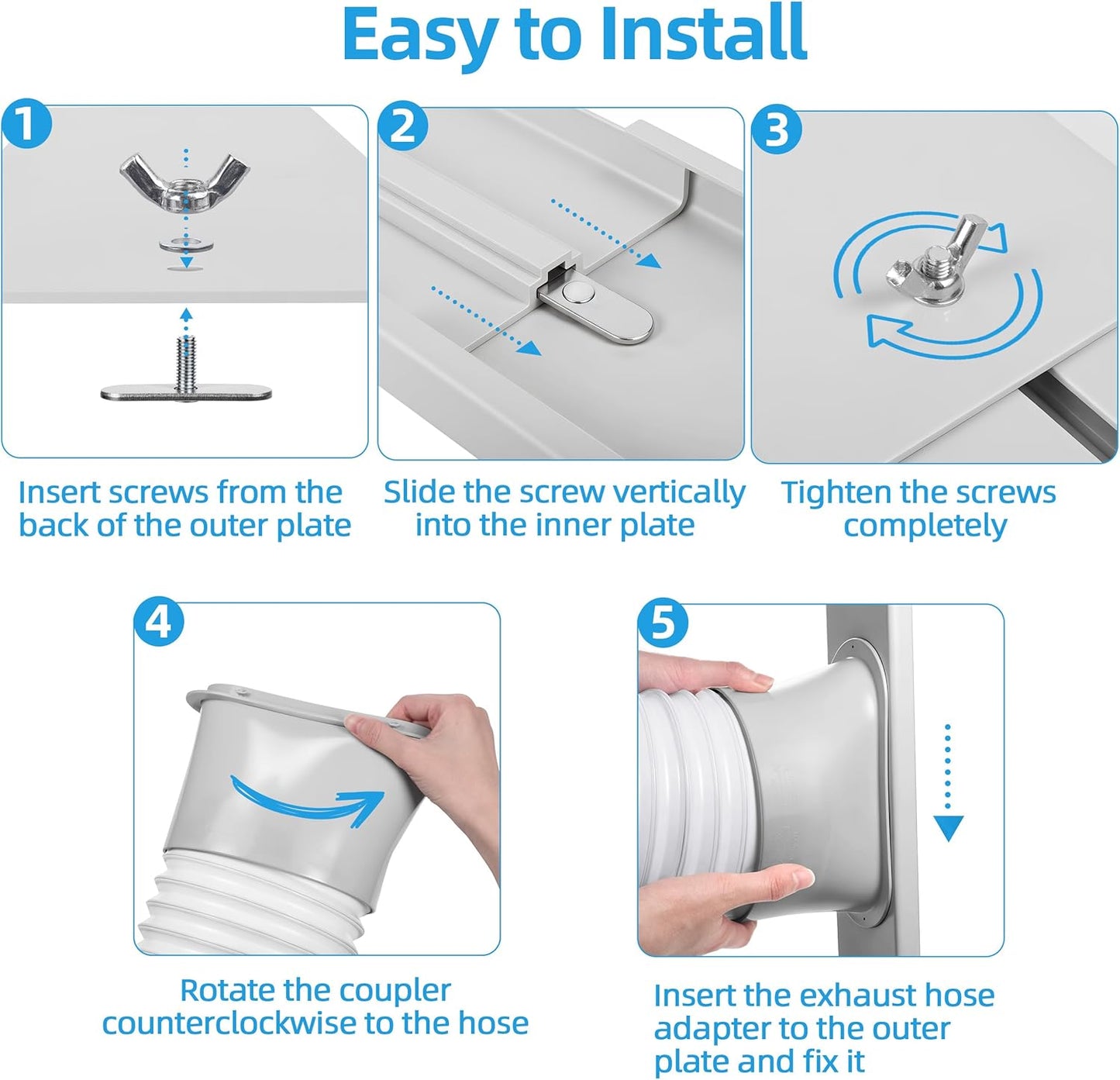 Portable Air Conditioner Window Vent Kit – Adjustable AC Window Kit Fits Sliding Horizontal & Vertical Windows, Includes 5.9” Exhaust Hose
