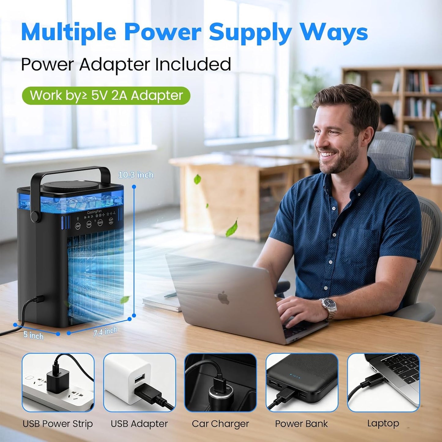 Portable Air Conditioner, Mini Air Conditioner Portable AC Unit with Remote, 3 Speeds & 3 Mist, 2-8H Timer & 7 Light, Evaporative Air Cooler Fan for Room Office Desk Home Dorm