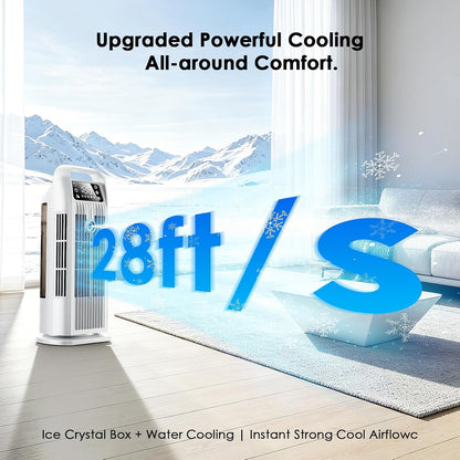 Portable Air Conditioners, 4 IN 1 Evaporative Air Cooler, 1200ML Water Tank, 3 Speeds & Storm Mode & Mist Spray, 120° Auto Oscillation, 12H Timer, Quiet Tower Cooling Fan for Room, Bedroom - White ﻿