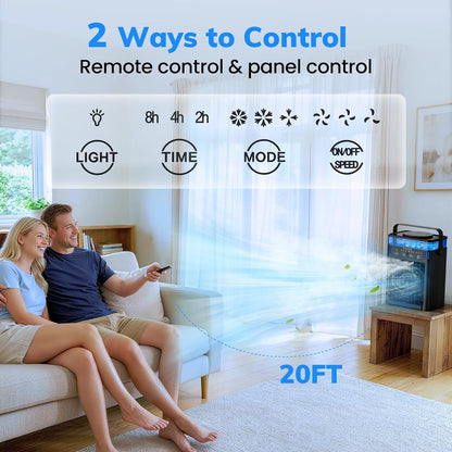 Portable Air Conditioner, Mini Air Conditioner Portable AC Unit with Remote, 3 Speeds & 3 Mist, 2-8H Timer & 7 Light, Evaporative Air Cooler Fan for Room Office Desk Home Dorm