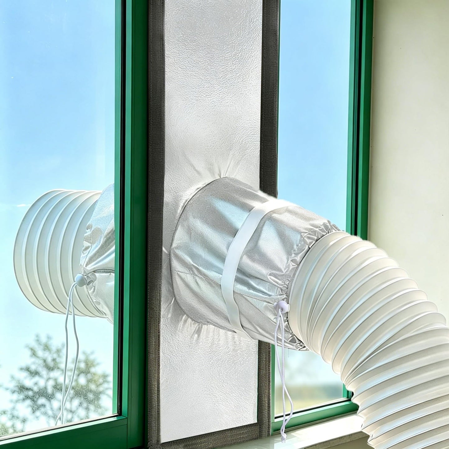 420D High-Density Portable AC Window Seal Kit Stepless Adjustable up to 40" 100% Blackout & Claw-Proof Pet Friendly Fabric, Silver Coated Heat Reflection Shield for Sliding Doors & Windows