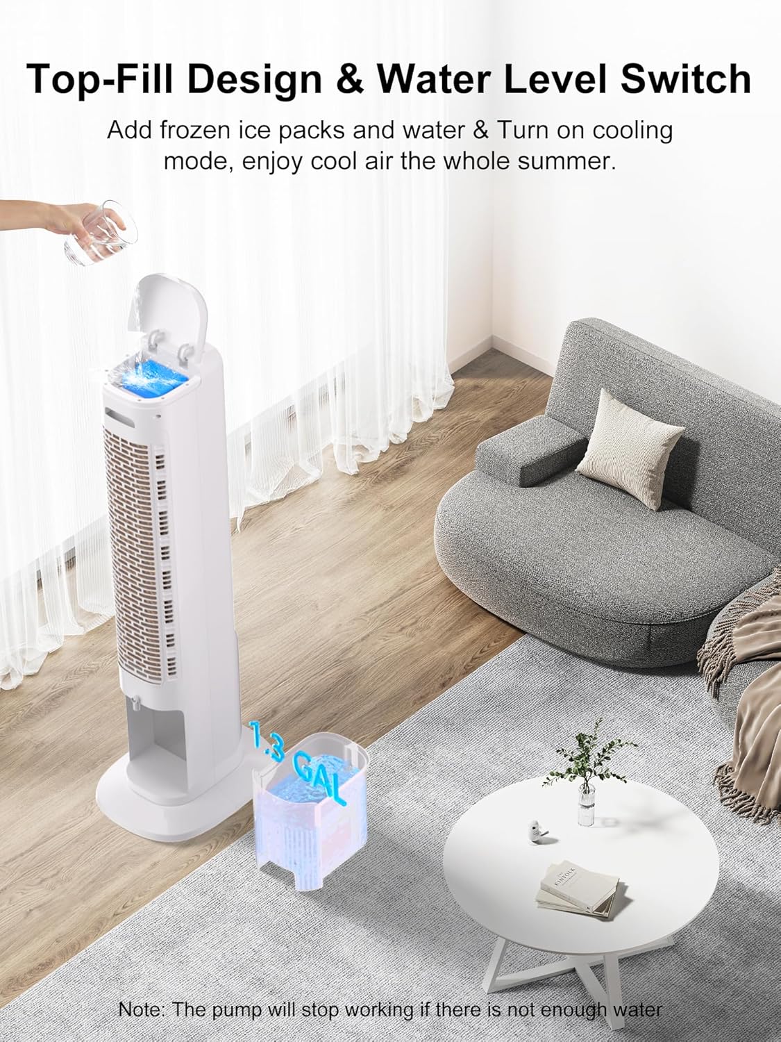 MEPTY 3-IN-1 Evaporative Air Cooler, Cooling Fans that Blow Cold Air with 120° Oscillation, 12H Timer, 3 Speeds, Portable Swamp Cooler for Indoor Use, Windowless Portable Air Conditioners
