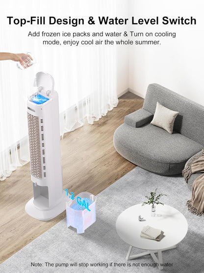 MEPTY 3-IN-1 Evaporative Air Cooler, Cooling Fans that Blow Cold Air with 120° Oscillation, 12H Timer, 3 Speeds, Portable Swamp Cooler for Indoor Use, Windowless Portable Air Conditioners
