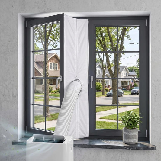 2 Pcs Portable Air Conditioner Window Seal Kit 157'' for Casement Air Exchange Guards with Zip and Adhesive Fastener Works Works with Tumble Dryer, Keep House Cool