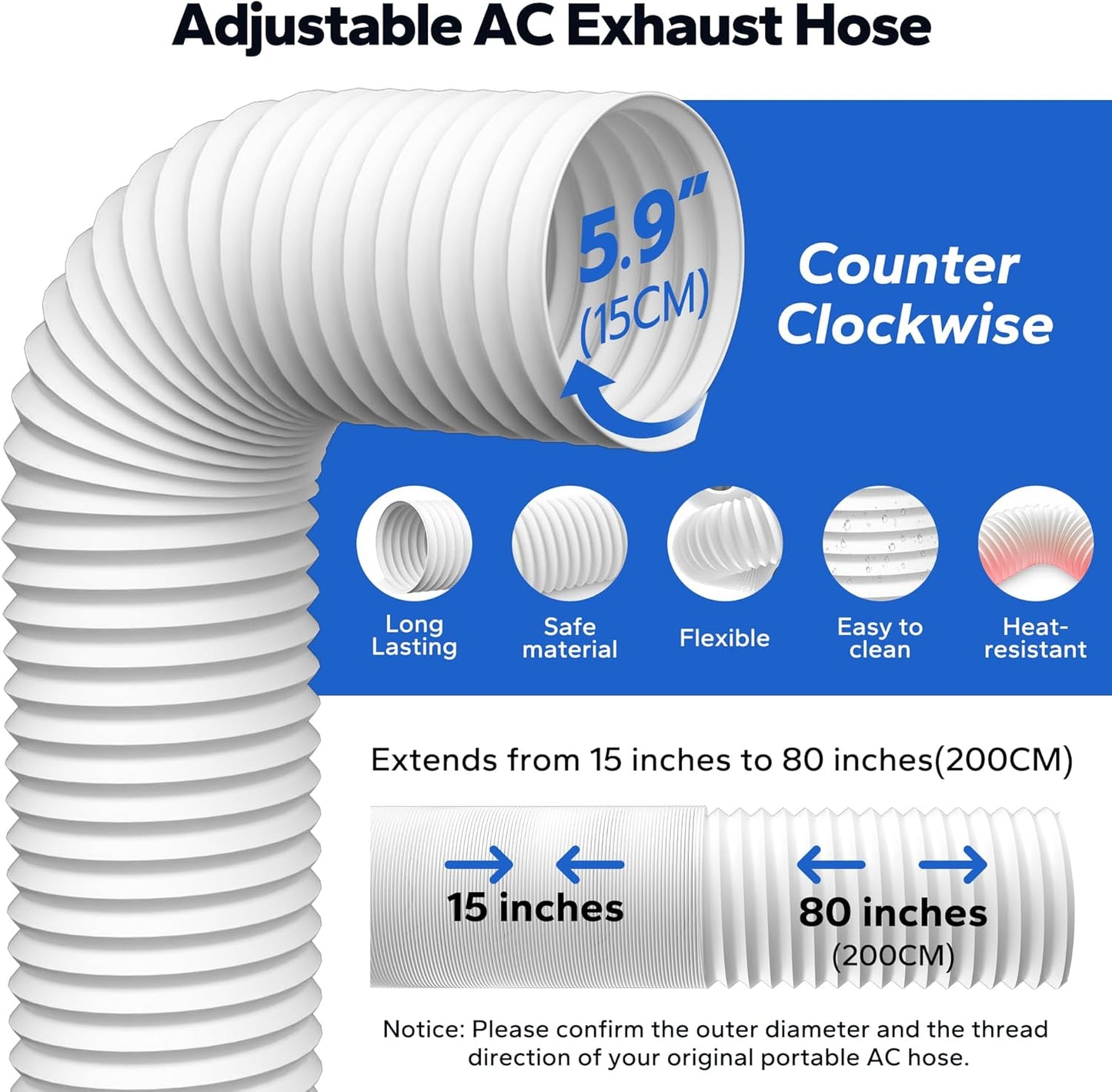 Portable AC Window Vent Kit, with 5.9" Exhaust Hose, 5.9" Coupler and Bird Guard, Adjustable Air Conditioner Window Seal Kit Length Range (17" to 63"), Universal Sliding AC Vent Kit