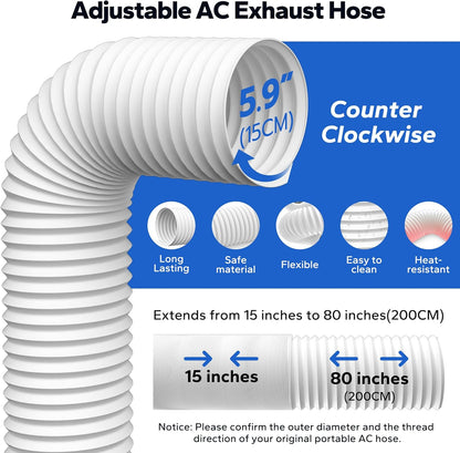 Portable AC Window Vent Kit, with 5.9" Exhaust Hose, 5.9" Coupler and Bird Guard, Adjustable Air Conditioner Window Seal Kit Length Range (17" to 63"), Universal Sliding AC Vent Kit