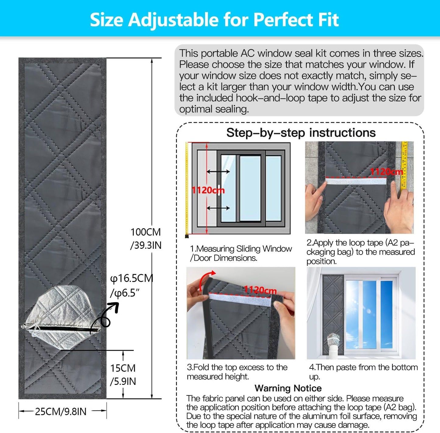 40" Heavy Duty Portable Air Conditioner Window Kit Reflective Aluminum Foil Thermal Shield, 100% Blackout & Waterproof Adjustable Height 3-Layer Insulated Portable AC Window Seal Kit