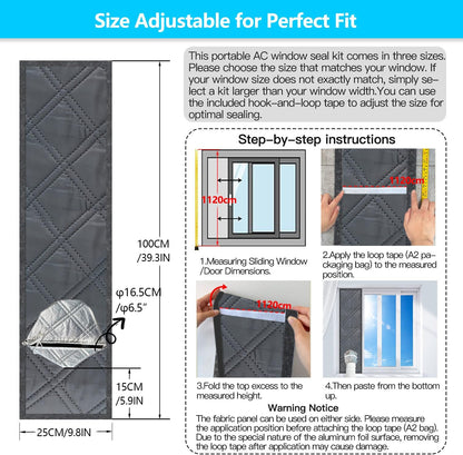 40" Heavy Duty Portable Air Conditioner Window Kit Reflective Aluminum Foil Thermal Shield, 100% Blackout & Waterproof Adjustable Height 3-Layer Insulated Portable AC Window Seal Kit