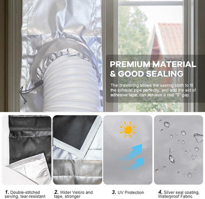 Portable ac Window Vent kit【Titanium Silver+Black 100% Light Block】- Universal Thick Portable Air Conditioner Window Seal for AC and Tumble Dryer - 100% Sealing Waterproof Adjustable(L)