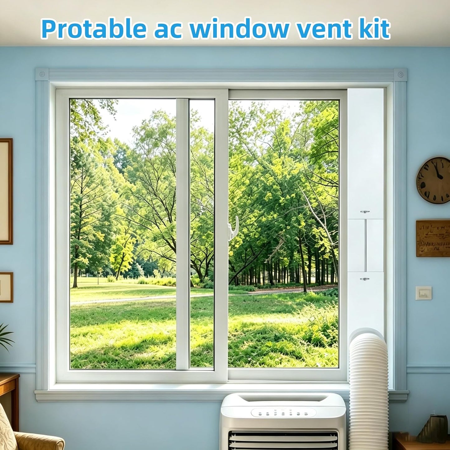 Portable Air Conditioner Window Vent Kit – Adjustable AC Window Kit Fits Sliding Horizontal & Vertical Windows, Includes 5.9” Exhaust Hose
