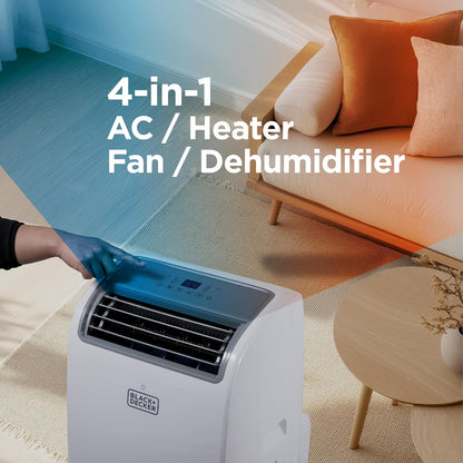 BLACK+DECKER Portable Air Conditioner,14,000 BTU Cooling, 12,000 BTU Heating for Rooms up to 700 Sq. Ft., Smart AC Unit with Follow Me Remote, BPACT14HWT, White